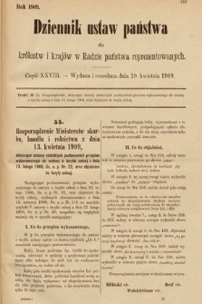 Dziennik Ustaw Państwa dla Królestw i Krajów w Radzie Państwa Reprezentowanych. 1909, cz. 28