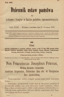 Dziennik Ustaw Państwa dla Królestw i Krajów w Radzie Państwa Reprezentowanych. 1909, cz. 31