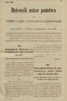 Dziennik Ustaw Państwa dla Królestw i Krajów w Radzie Państwa Reprezentowanych. 1909, cz. 33