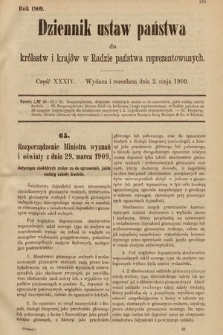 Dziennik Ustaw Państwa dla Królestw i Krajów w Radzie Państwa Reprezentowanych. 1909, cz. 34