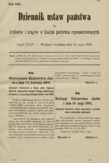 Dziennik Ustaw Państwa dla Królestw i Krajów w Radzie Państwa Reprezentowanych. 1909, cz. 35