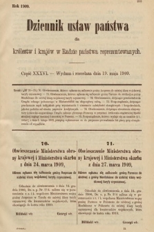 Dziennik Ustaw Państwa dla Królestw i Krajów w Radzie Państwa Reprezentowanych. 1909, cz. 36