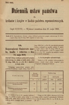 Dziennik Ustaw Państwa dla Królestw i Krajów w Radzie Państwa Reprezentowanych. 1909, cz. 37