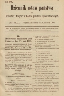 Dziennik Ustaw Państwa dla Królestw i Krajów w Radzie Państwa Reprezentowanych. 1909, cz. 39