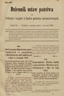 Dziennik Ustaw Państwa dla Królestw i Krajów w Radzie Państwa Reprezentowanych. 1909, cz. 40