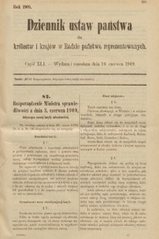 Dziennik Ustaw Państwa dla Królestw i Krajów w Radzie Państwa Reprezentowanych. 1909, cz. 41