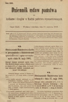 Dziennik Ustaw Państwa dla Królestw i Krajów w Radzie Państwa Reprezentowanych. 1909, cz. 42