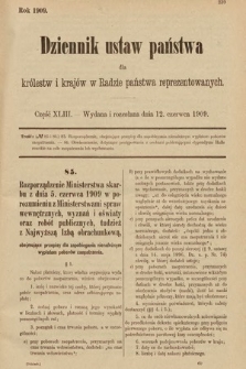 Dziennik Ustaw Państwa dla Królestw i Krajów w Radzie Państwa Reprezentowanych. 1909, cz. 43