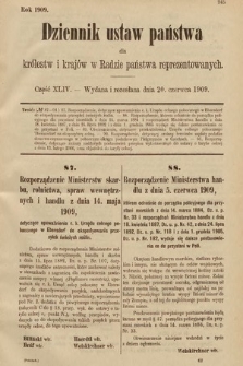 Dziennik Ustaw Państwa dla Królestw i Krajów w Radzie Państwa Reprezentowanych. 1909, cz. 44