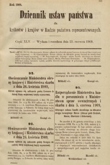 Dziennik Ustaw Państwa dla Królestw i Krajów w Radzie Państwa Reprezentowanych. 1909, cz. 45