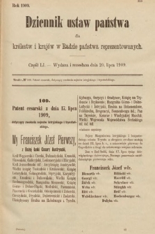 Dziennik Ustaw Państwa dla Królestw i Krajów w Radzie Państwa Reprezentowanych. 1909, cz. 51