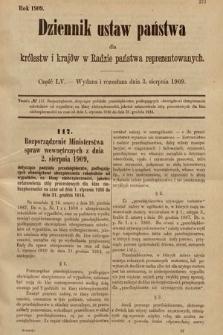 Dziennik Ustaw Państwa dla Królestw i Krajów w Radzie Państwa Reprezentowanych. 1909, cz. 55
