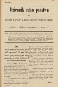 Dziennik Ustaw Państwa dla Królestw i Krajów w Radzie Państwa Reprezentowanych. 1909, cz. 61