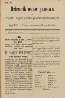 Dziennik Ustaw Państwa dla Królestw i Krajów w Radzie Państwa Reprezentowanych. 1909, cz. 62