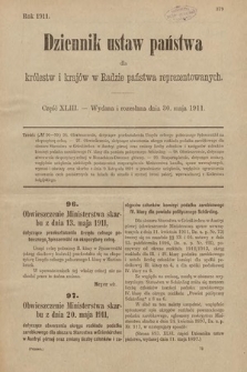 Dziennik Ustaw Państwa dla Królestw i Krajów w Radzie Państwa Reprezentowanych. 1911, cz. 43