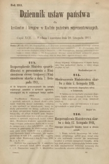 Dziennik Ustaw Państwa dla Królestw i Krajów w Radzie Państwa Reprezentowanych. 1911, cz. 92