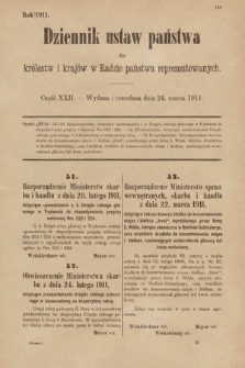 Dziennik Ustaw Państwa dla Królestw i Krajów w Radzie Państwa Reprezentowanych. 1911, cz. 22
