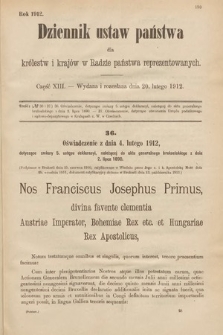 Dziennik Ustaw Państwa dla Królestw i Krajów w Radzie Państwa Reprezentowanych. 1912, cz. 13