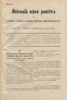 Dziennik Ustaw Państwa dla Królestw i Krajów w Radzie Państwa Reprezentowanych. 1912, cz. 20