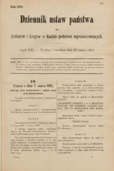 Dziennik Ustaw Państwa dla Królestw i Krajów w Radzie Państwa Reprezentowanych. 1912, cz. 21