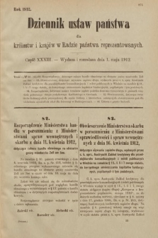 Dziennik Ustaw Państwa dla Królestw i Krajów w Radzie Państwa Reprezentowanych. 1912, cz. 33