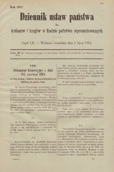 Dziennik Ustaw Państwa dla Królestw i Krajów w Radzie Państwa Reprezentowanych. 1912, cz. 52