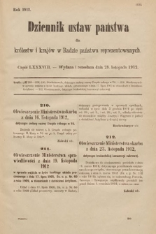 Dziennik Ustaw Państwa dla Królestw i Krajów w Radzie Państwa Reprezentowanych. 1912, cz. 88
