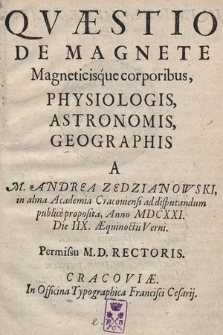 Qvæstio De Magnete Magneticisque corporibus, Physiologis, Astronomis, Georgaphis