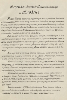 „Kronika Szpitala Powszechnego w Krośnie” (1898-1936), pod opieką Sióstr Zgromadzenia Służebnic N. Serca Jezusowego