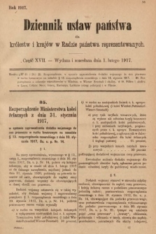 Dziennik Ustaw Państwa dla Królestw i Krajów w Radzie Państwa Reprezentowanych. 1917, cz. 17
