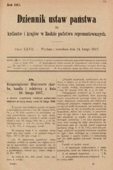Dziennik Ustaw Państwa dla Królestw i Krajów w Radzie Państwa Reprezentowanych. 1917, cz. 27