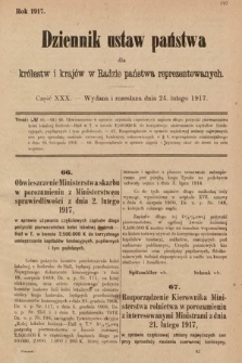 Dziennik Ustaw Państwa dla Królestw i Krajów w Radzie Państwa Reprezentowanych. 1917, cz. 30