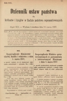 Dziennik Ustaw Państwa dla Królestw i Krajów w Radzie Państwa Reprezentowanych. 1917, cz. 41