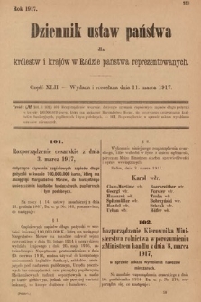 Dziennik Ustaw Państwa dla Królestw i Krajów w Radzie Państwa Reprezentowanych. 1917, cz. 42