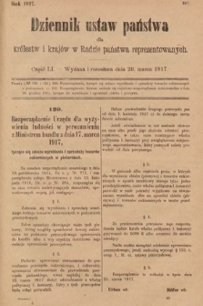 Dziennik Ustaw Państwa dla Królestw i Krajów w Radzie Państwa Reprezentowanych. 1917, cz. 51