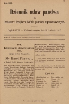 Dziennik Ustaw Państwa dla Królestw i Krajów w Radzie Państwa Reprezentowanych. 1917, cz. 73