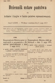 Dziennik Ustaw Państwa dla Królestw i Krajów w Radzie Państwa Reprezentowanych. 1917, cz. 79