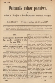 Dziennik Ustaw Państwa dla Królestw i Krajów w Radzie Państwa Reprezentowanych. 1917, cz. 84