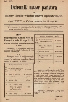 Dziennik Ustaw Państwa dla Królestw i Krajów w Radzie Państwa Reprezentowanych. 1917, cz. 89