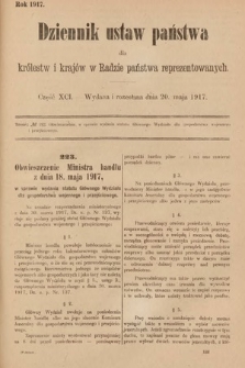 Dziennik Ustaw Państwa dla Królestw i Krajów w Radzie Państwa Reprezentowanych. 1917, cz. 91