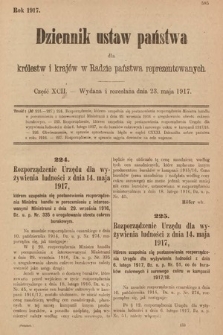 Dziennik Ustaw Państwa dla Królestw i Krajów w Radzie Państwa Reprezentowanych. 1917, cz. 92