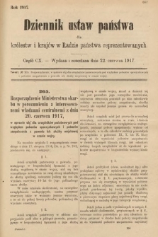 Dziennik Ustaw Państwa dla Królestw i Krajów w Radzie Państwa Reprezentowanych. 1917, cz. 110