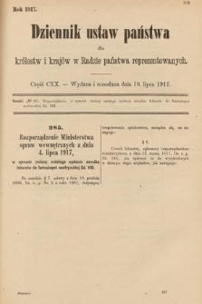 Dziennik Ustaw Państwa dla Królestw i Krajów w Radzie Państwa Reprezentowanych. 1917, cz. 120
