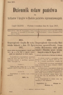 Dziennik Ustaw Państwa dla Królestw i Krajów w Radzie Państwa Reprezentowanych. 1917, cz. 127