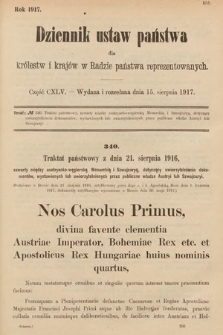 Dziennik Ustaw Państwa dla Królestw i Krajów w Radzie Państwa Reprezentowanych. 1917, cz. 145