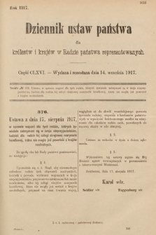 Dziennik Ustaw Państwa dla Królestw i Krajów w Radzie Państwa Reprezentowanych. 1917, cz. 166