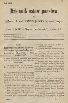 Dziennik Ustaw Państwa dla Królestw i Krajów w Radzie Państwa Reprezentowanych. 1917, cz. 233