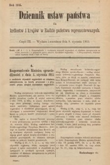 Dziennik Ustaw Państwa dla Królestw i Krajów w Radzie Państwa Reprezentowanych. 1915, cz. 3