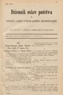 Dziennik Ustaw Państwa dla Królestw i Krajów w Radzie Państwa Reprezentowanych. 1915, cz. 36