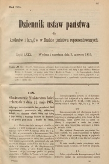 Dziennik Ustaw Państwa dla Królestw i Krajów w Radzie Państwa Reprezentowanych. 1915, cz. 69